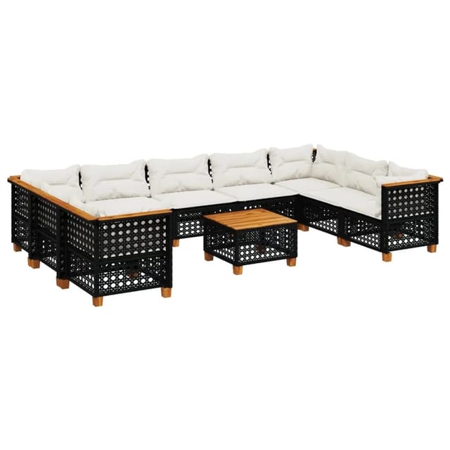 vidaXL 10-Tlg Garten-Sofagarnitur mit Kissen Schwarz Poly Rattan 3261986