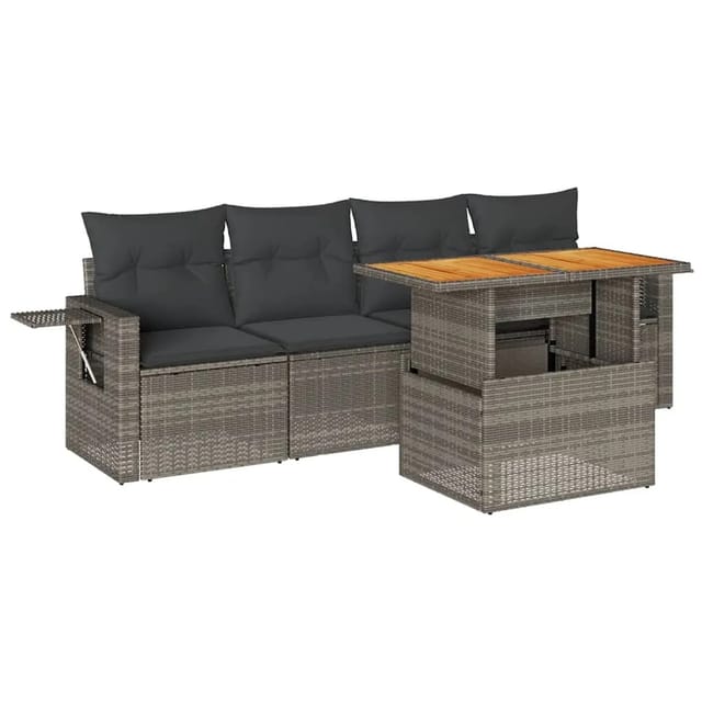 vidaXL 5-Tlg Garten-Sofagarnitur mit Kissen Grau Poly Rattan 3327098
