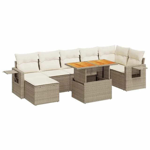 vidaXL 8-Tlg Garten-Sofagarnitur mit Kissen Beige Poly Rattan 3327180