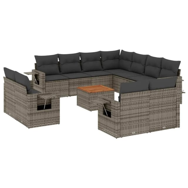 vidaXL 12-Tlg Garten-Sofagarnitur mit Kissen Grau Poly Rattan 3257159