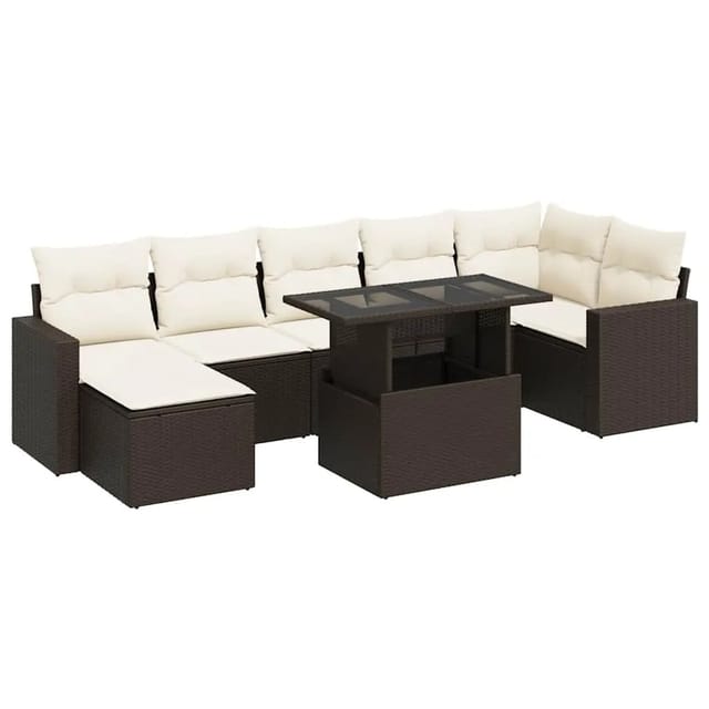 vidaXL 8-Tlg Garten-Sofagarnitur mit Kissen Braun Poly Rattan 3326364