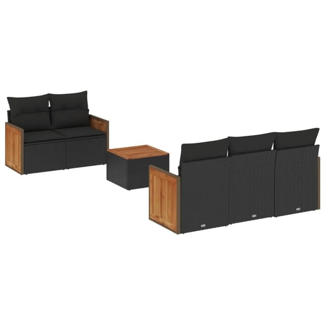 vidaXL 6-Tlg Garten-Sofagarnitur mit Kissen Schwarz Poly Rattan 3227462