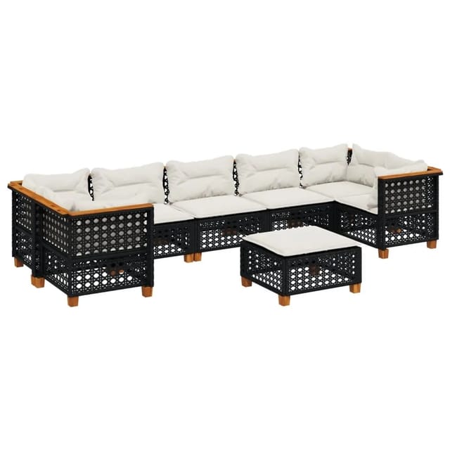 vidaXL 8-Tlg Garten-Sofagarnitur mit Kissen Schwarz Poly Rattan 3261764