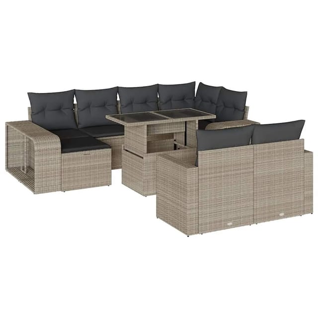 vidaXL 11-Tlg Garten-Sofagarnitur mit Kissen Hellgrau Poly Rattan 3274585