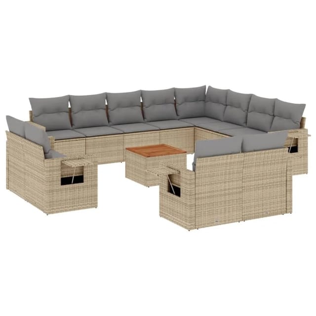 vidaXL 13-Tlg Garten-Sofagarnitur mit Kissen Beige Poly Rattan 3257165