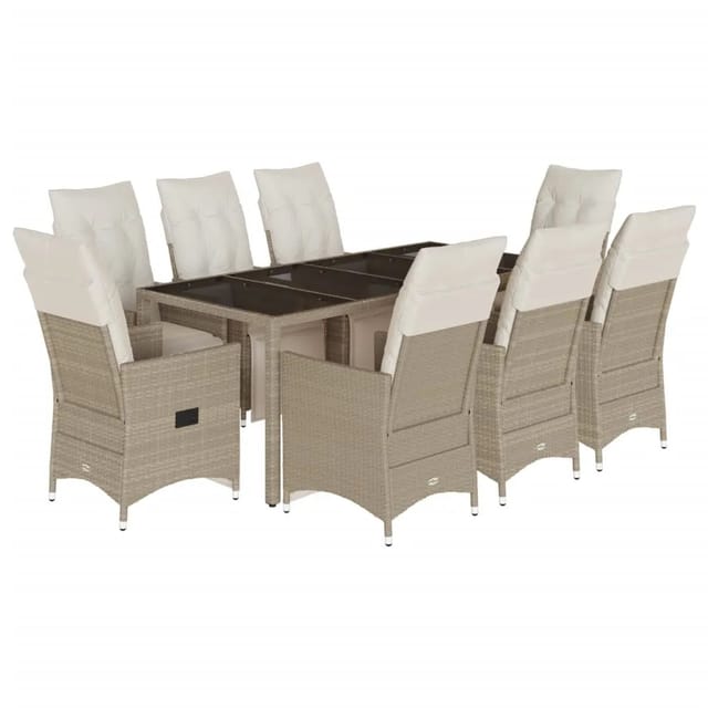 vidaXL 9-Tlg Garten-Bistro-Set mit Kissen Beige Poly Rattan 3276942