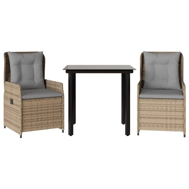 vidaXL 3-Tlg Garten-Essgruppe mit Kissen Beige Poly Rattan 3262875