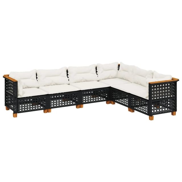 vidaXL 6-Tlg Garten-Sofagarnitur mit Kissen Schwarz Poly Rattan 3261860