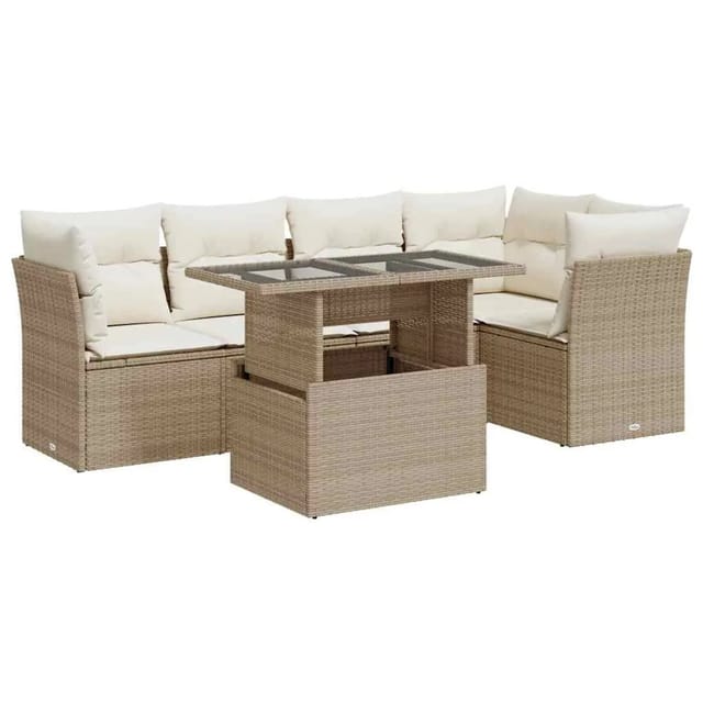 vidaXL 6-Tlg Garten-Sofagarnitur mit Kissen Beige Poly Rattan 3326159