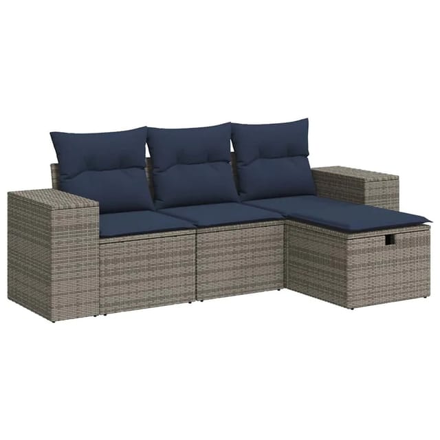 vidaXL 4-Tlg Garten-Sofagarnitur mit Kissen Grau Poly Rattan 3325657