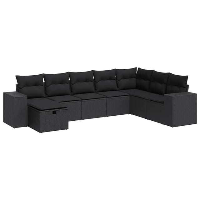 vidaXL 8-Tlg Garten-Sofagarnitur mit Kissen Schwarz Poly Rattan 3325731