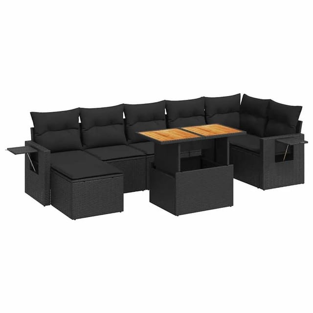 vidaXL 8-Tlg Garten-Sofagarnitur mit Kissen Schwarz Poly Rattan 3327177