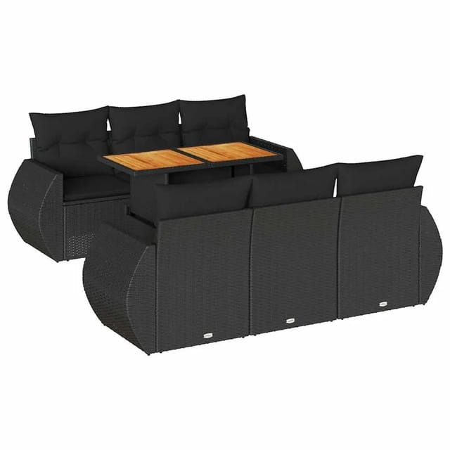 vidaXL 7-Tlg Garten-Sofagarnitur mit Kissen Schwarz Poly Rattan 3327219