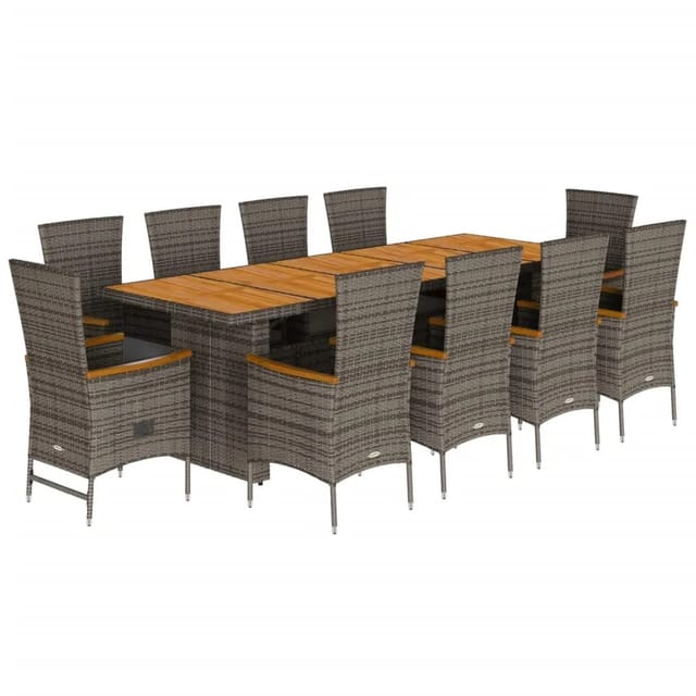 vidaXL 11-Tlg Garten-Essgruppe mit Kissen Grau Poly Rattan 3277550