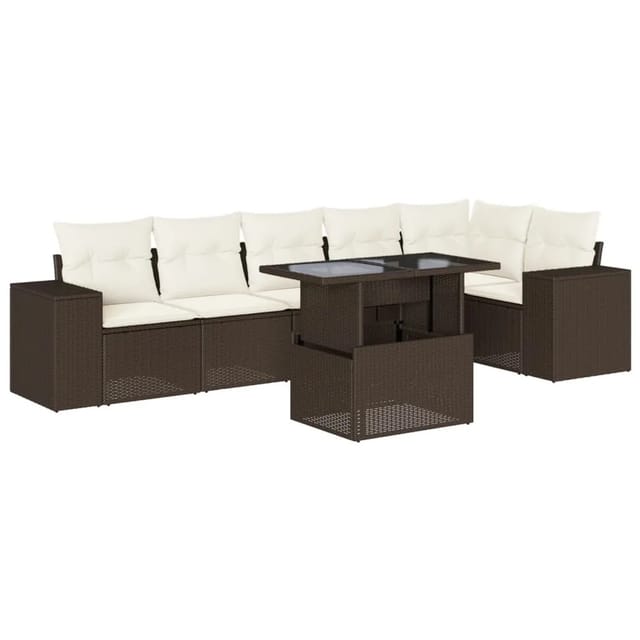 vidaXL 7-Tlg Garten-Sofagarnitur mit Kissen Braun Poly Rattan 3269183