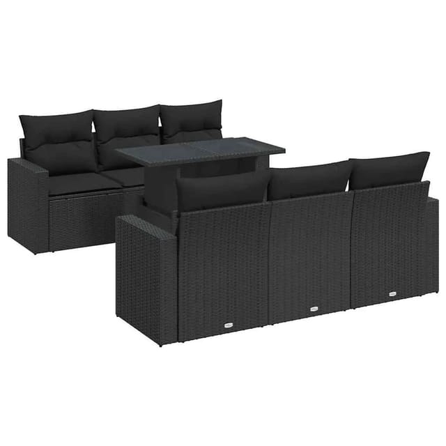 vidaXL 7-Tlg Garten-Sofagarnitur mit Kissen Schwarz Poly Rattan 3326256