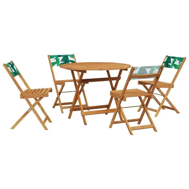 vidaXL 5-Tlg Garten-Essgruppe Stoff und Massivholz Blattmuster 3281776