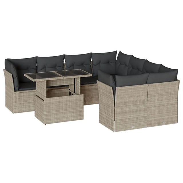 vidaXL 9-Tlg Garten-Sofagarnitur mit Kissen Hellgrau Poly Rattan 3266432