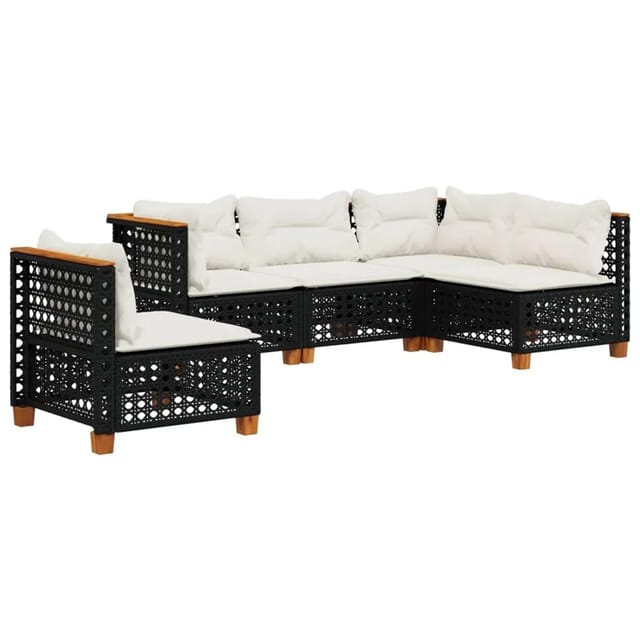 vidaXL 5-Tlg Garten-Sofagarnitur mit Kissen Schwarz Poly Rattan 3261836