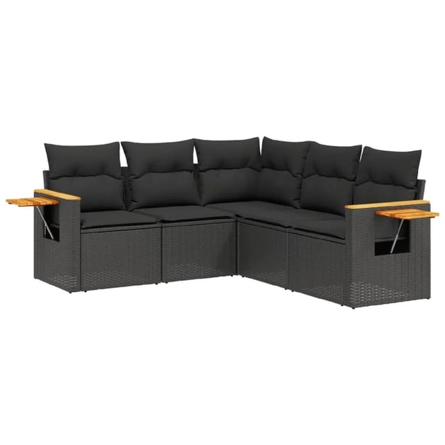 vidaXL 5-Tlg Garten-Sofagarnitur mit Kissen Schwarz Poly Rattan 3226797