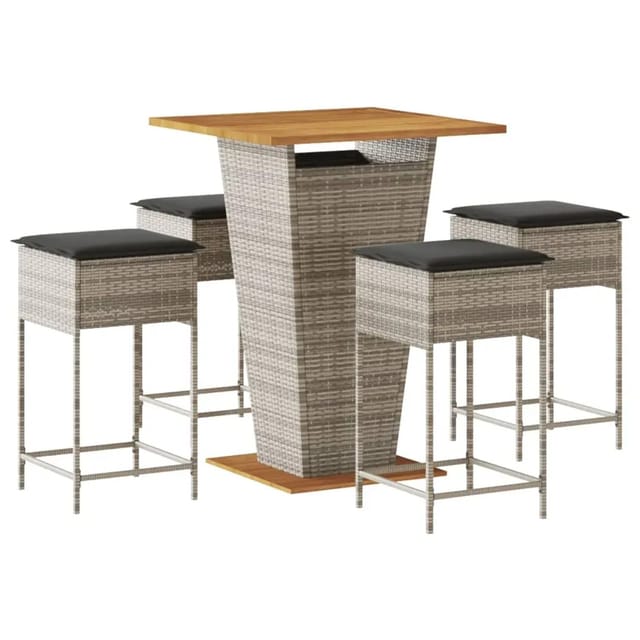 vidaXL 5-Tlg Gartenbar-Set mit Kissen Grau Poly Rattan 3261483