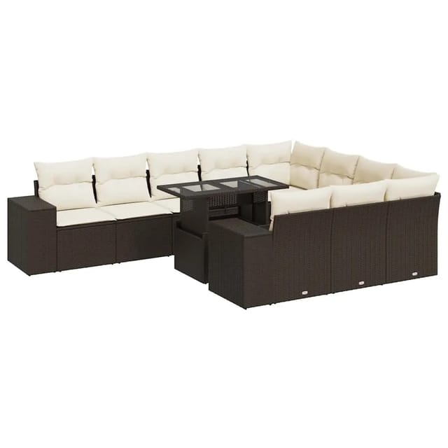 vidaXL 11-Tlg Garten-Sofagarnitur mit Kissen Braun Poly Rattan 3326874