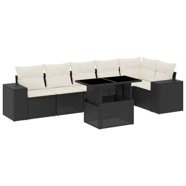 vidaXL 7-Tlg Garten-Sofagarnitur mit Kissen Schwarz Poly Rattan 3269176