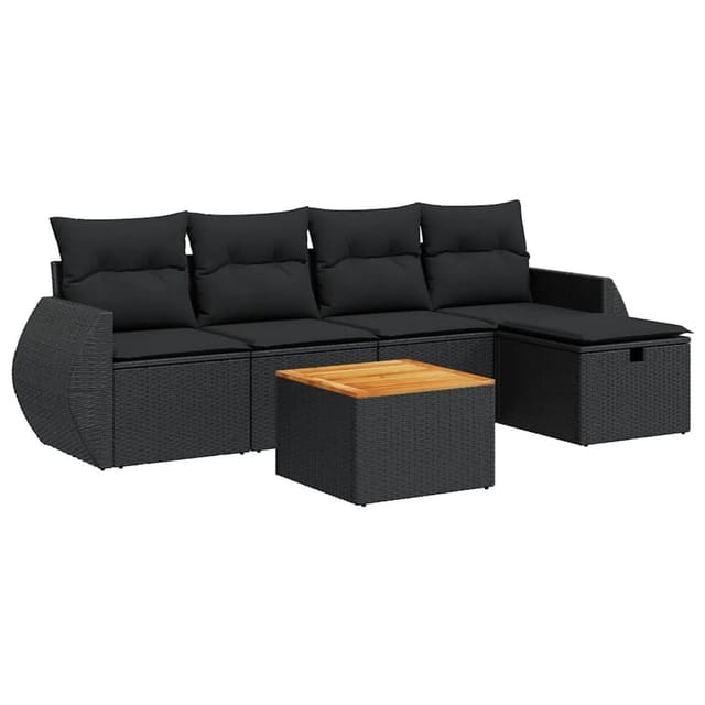 vidaXL 6-Tlg Garten-Sofagarnitur mit Kissen Schwarz Poly Rattan 3325835