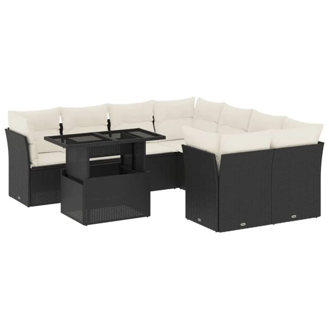 vidaXL 9-Tlg Garten-Sofagarnitur mit Kissen Schwarz Poly Rattan 3266426