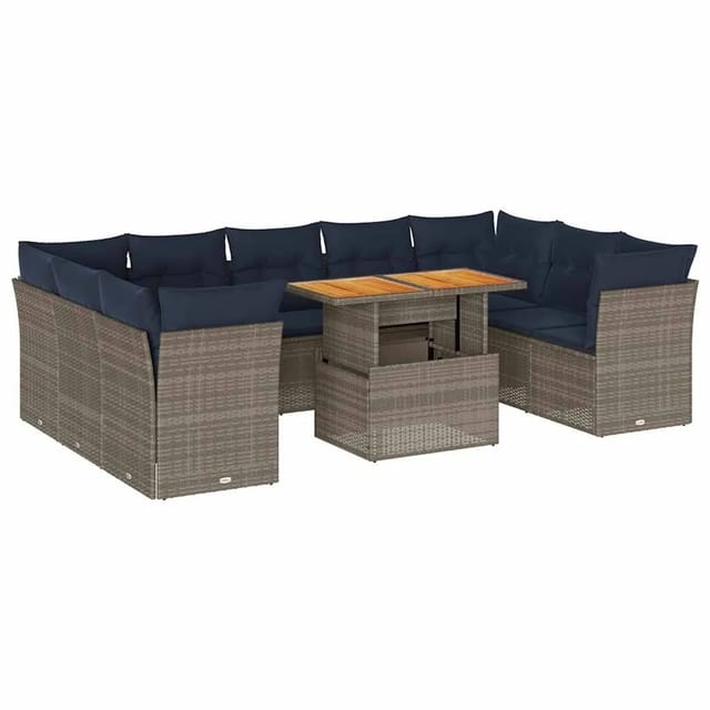 vidaXL 10-Tlg Garten-Sofagarnitur mit Kissen Grau Poly Rattan 3326973