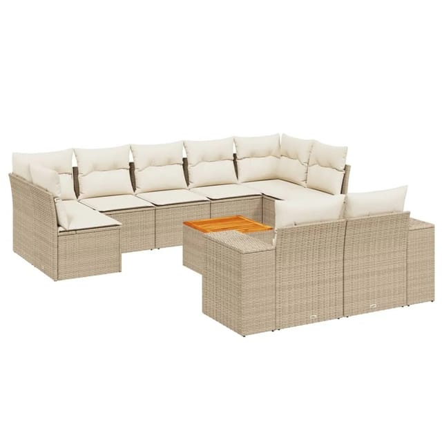 vidaXL 10-Tlg Garten-Sofagarnitur mit Kissen Beige Poly Rattan 3257927