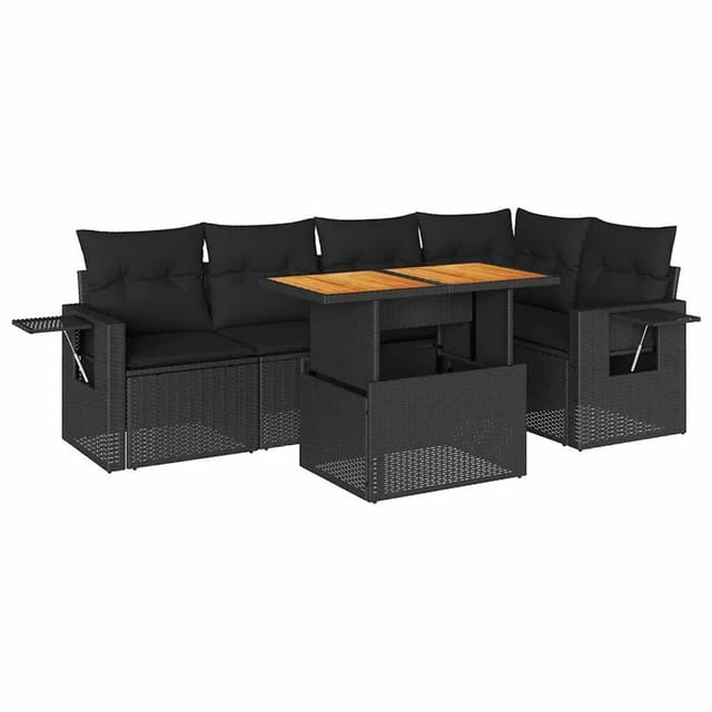 vidaXL 6-Tlg Garten-Sofagarnitur mit Kissen Schwarz Poly Rattan 3327149
