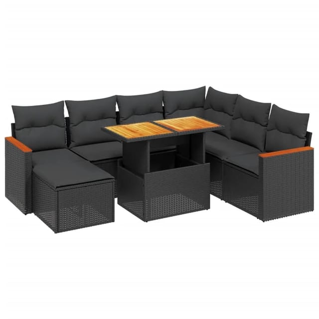 vidaXL 8-Tlg Garten-Sofagarnitur mit Kissen Schwarz Poly Rattan 3276051