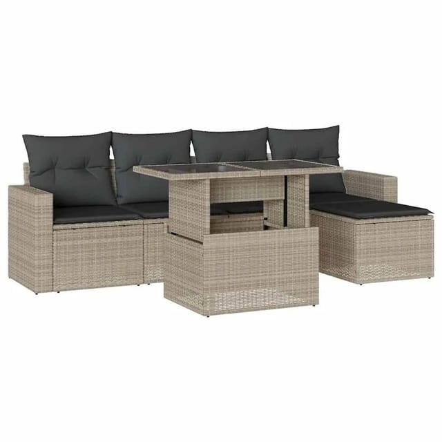 vidaXL 6-Tlg Garten-Sofagarnitur mit Kissen Hellgrau Poly Rattan 3267242