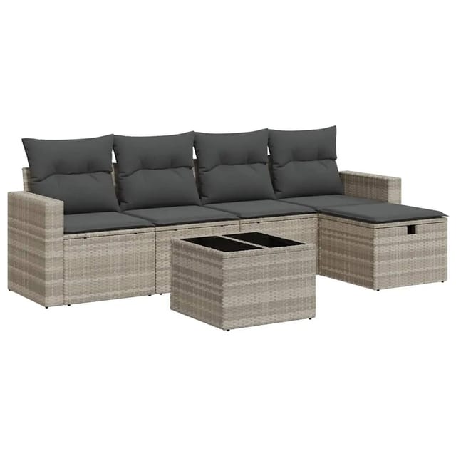 vidaXL 6-Tlg Garten-Sofagarnitur mit Kissen Hellgrau Poly Rattan 3325378