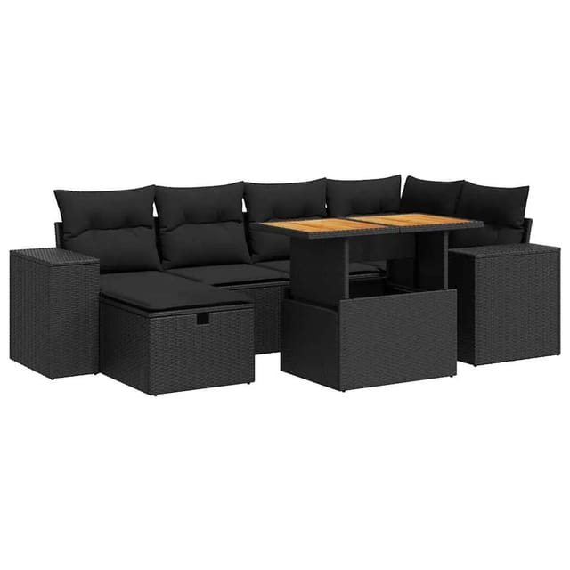 vidaXL 8-Tlg Garten-Sofagarnitur mit Kissen Schwarz Poly Rattan 3328084