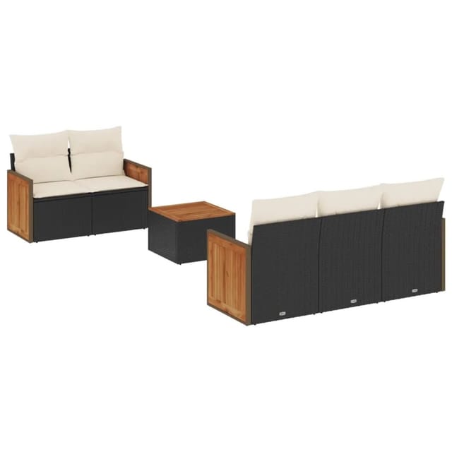 vidaXL 6-Tlg Garten-Sofagarnitur mit Kissen Schwarz Poly Rattan 3259865