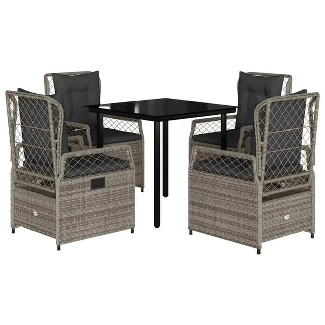 vidaXL 5-Tlg Garten-Essgruppe mit Kissen Grau Poly Rattan 3262993