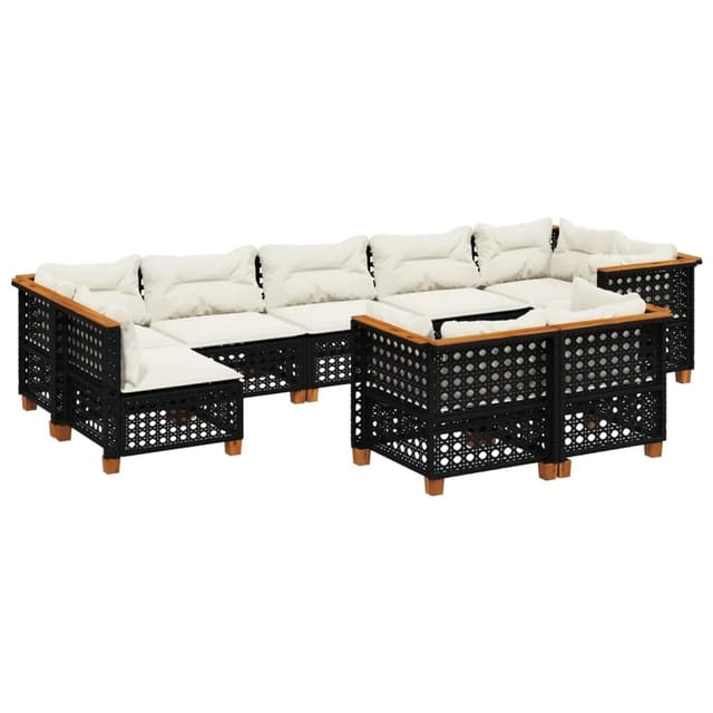 vidaXL 9-Tlg Garten-Sofagarnitur mit Kissen Schwarz Poly Rattan 3261992