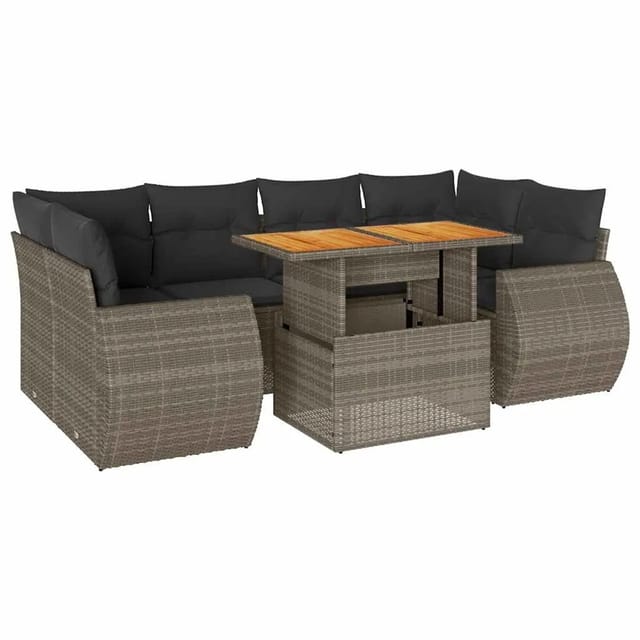 vidaXL 7-Tlg Garten-Sofagarnitur mit Kissen Grau Poly Rattan 3327231