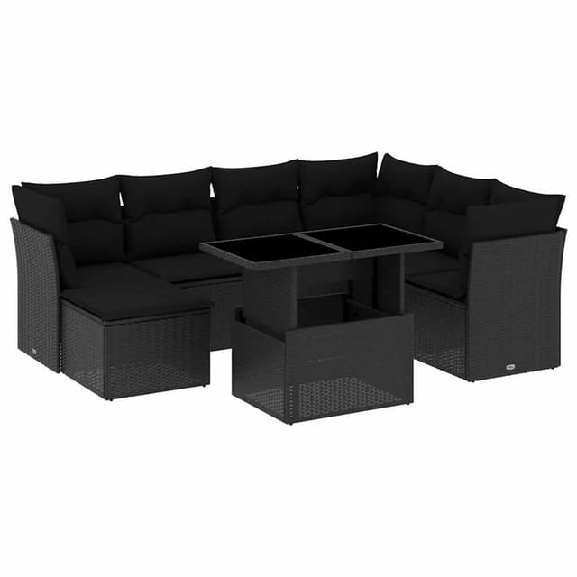vidaXL 8-Tlg Garten-Sofagarnitur mit Kissen Schwarz Poly Rattan 3266755