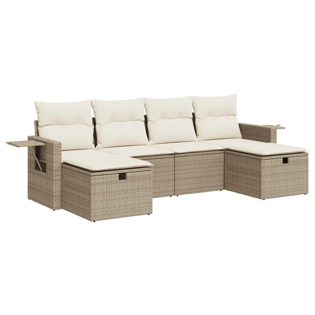 vidaXL 6-Tlg Garten-Sofagarnitur mit Kissen Beige Poly Rattan 3325524