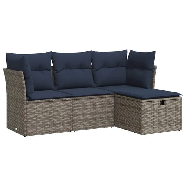 vidaXL 4-Tlg Garten-Sofagarnitur mit Kissen Grau Poly Rattan 3325257
