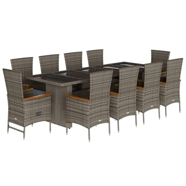 vidaXL 11-Tlg Garten-Essgruppe mit Kissen Grau Poly Rattan 3277559