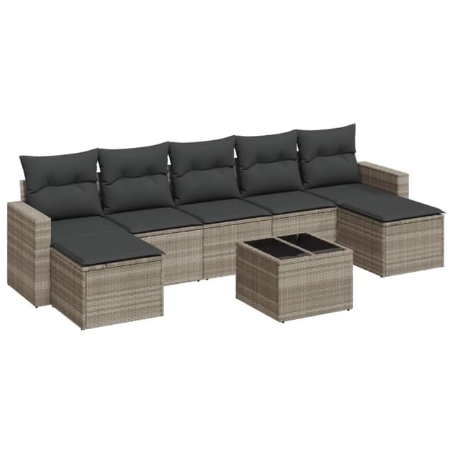 vidaXL 8-Tlg Garten-Sofagarnitur mit Kissen Hellgrau Poly Rattan 3219342