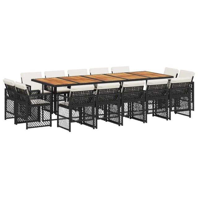 vidaXL 15-Tlg Garten-Essgruppe mit Kissen Schwarz Poly Rattan 3210879