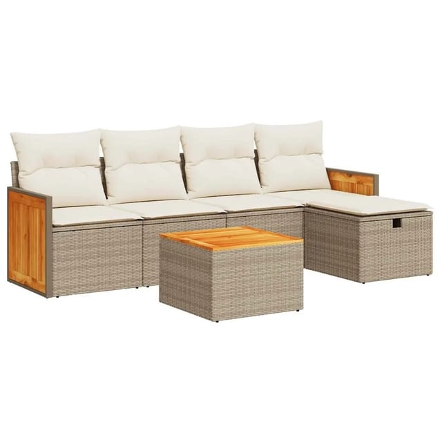 vidaXL 6-Tlg Garten-Sofagarnitur mit Kissen Beige Poly Rattan 3326020