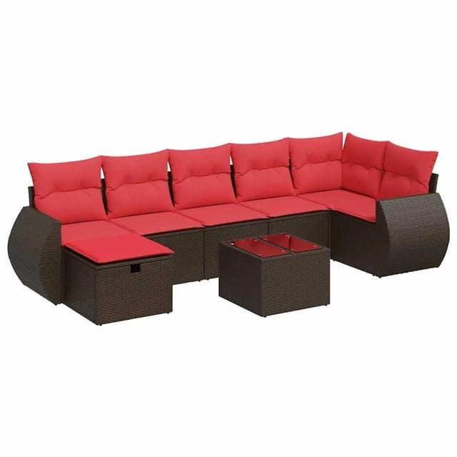 vidaXL 8-Tlg Garten-Sofagarnitur mit Kissen Braun Poly Rattan 3325620
