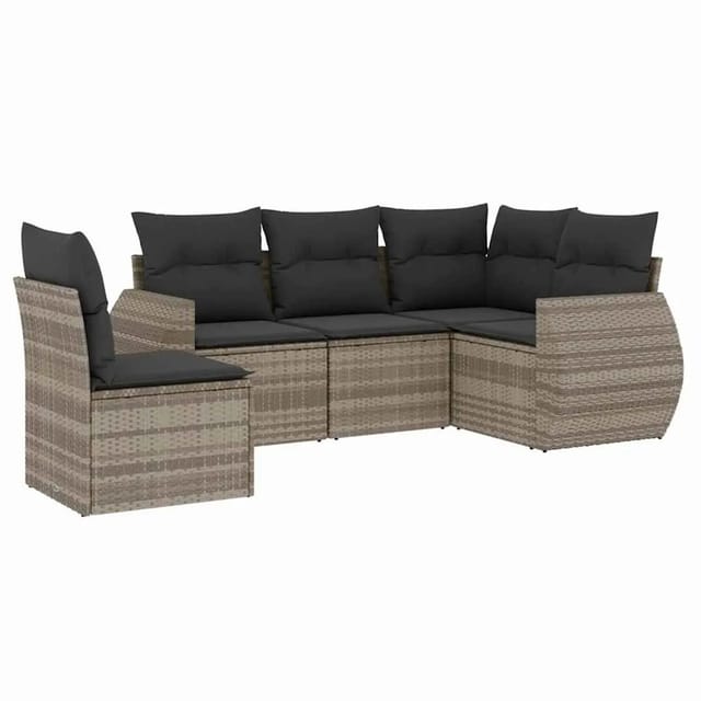 vidaXL 5-Tlg Garten-Sofagarnitur mit Kissen Hellgrau Poly Rattan 3253709