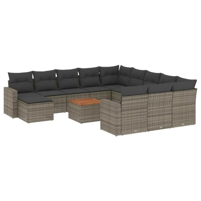 vidaXL 13-Tlg Garten-Sofagarnitur mit Kissen Grau Poly Rattan 3256760